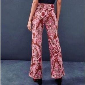 Anthropologie Maeve Maria Jacquard Paisley Metallic Flare Trousers Pants Size 12